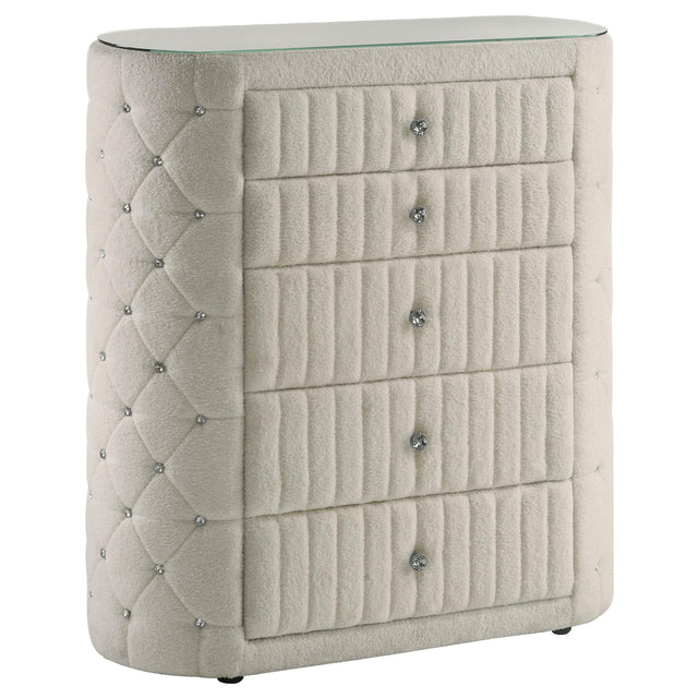  Coaster Furniture Sonya 360115 5-drawer Upholstered Bedroom Chest - Ivory IMAGE 1