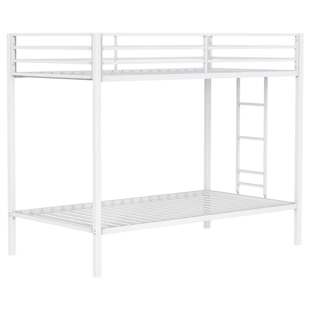  Coaster Furniture Alevera 460361WHT Metal Twin Over Twin Bunk Bed with Ladder - White IMAGE 1