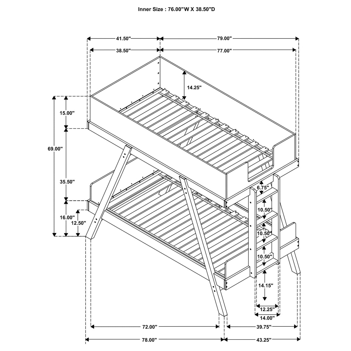  Coaster Furniture Frankie 460572T-SM Twin Over Twin Bunk Bed with 7-inch Mattresses - Blue IMAGE 3