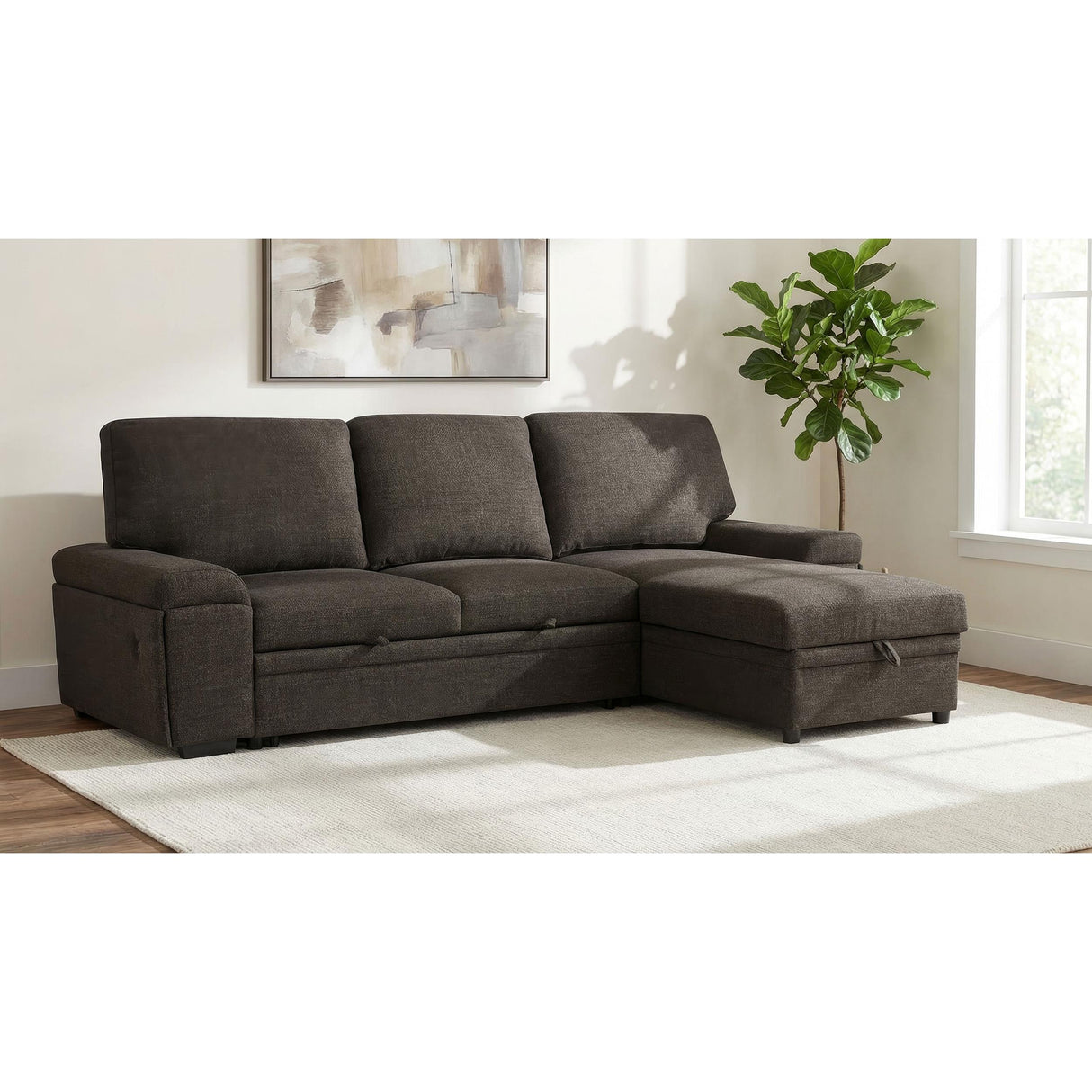  Coaster Furniture Demko 500356 Sleeper Sectional Sofa with Speaker and Storage Chaise - Brown IMAGE 2