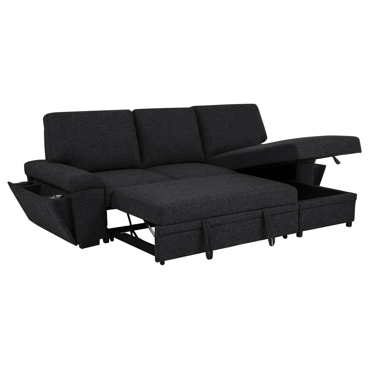  Coaster Furniture Demko 500357 Sleeper Sectional Sofa with Speaker and Storage Chaise - Black IMAGE 3
