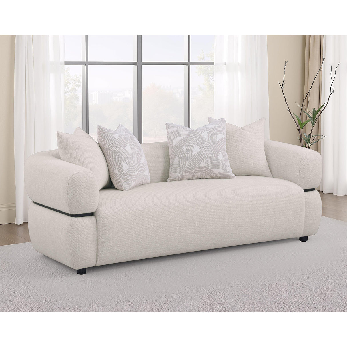  Coaster Furniture Jeanette 508961 84-inch Fabric Upholstered Round Arm Sofa - Beige IMAGE 6