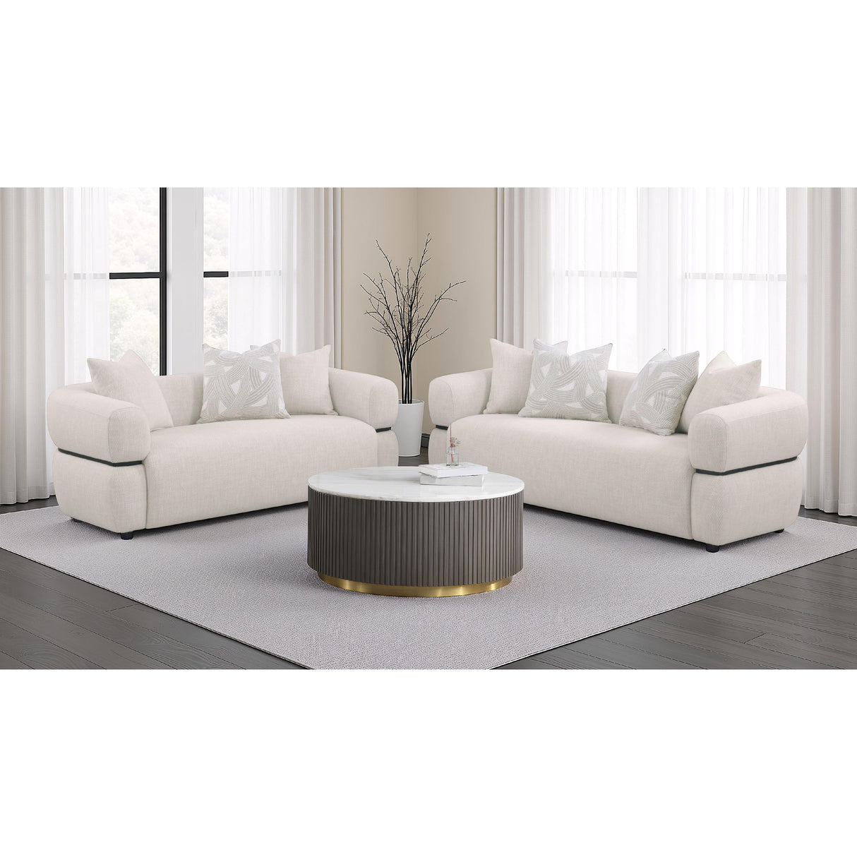 Coaster Furniture Jeanette 508962 73-inch Fabric Upholstered Round Arm Loveseat - Beige IMAGE 13