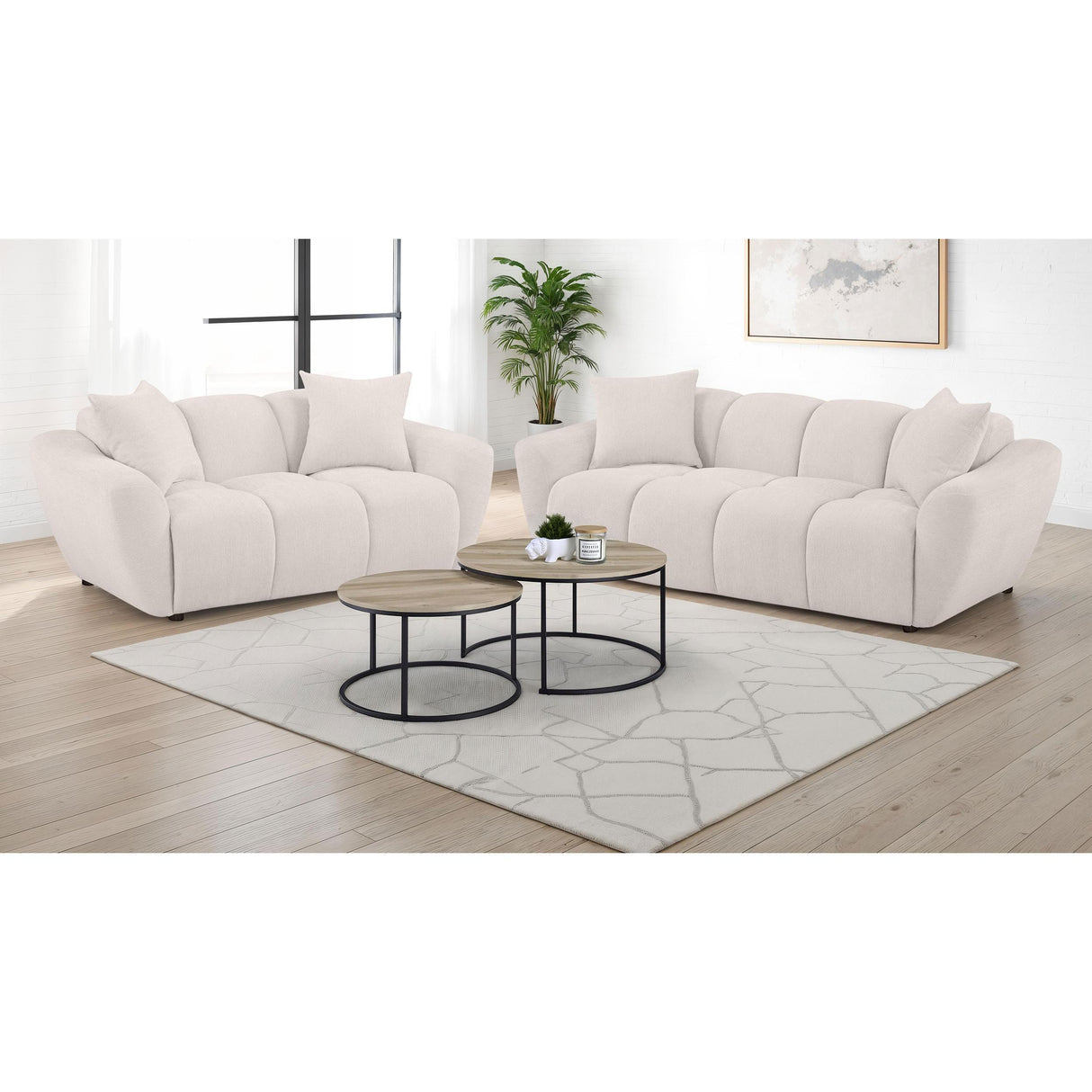  Coaster Furniture Destino 509302 Chenille Upholstered Splayed Arm Loveseat - Greige IMAGE 5