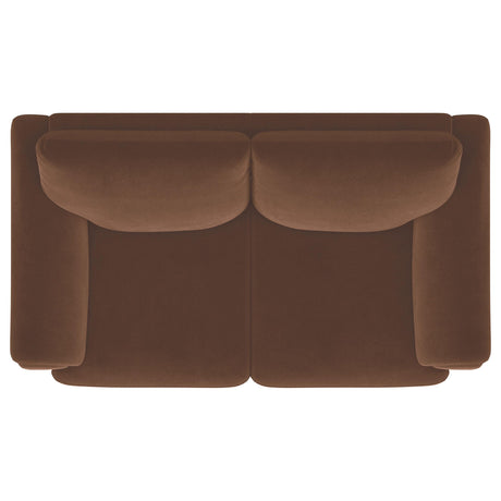  Coaster Furniture Selma 552102 Velvet Upholstered Crescent Arm Loveseat - Rust IMAGE 7
