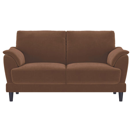  Coaster Furniture Selma 552102 Velvet Upholstered Crescent Arm Loveseat - Rust IMAGE 9