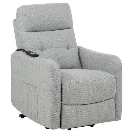  Coaster Furniture Dayes 600130P Upholstered Power Lift Recliner Chair - Light Grey IMAGE 1