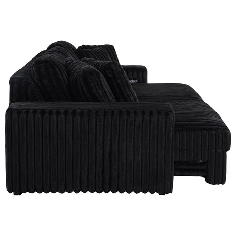  Coaster Furniture Jacana 600537P Corduroy Upholstered Dual Power Chaise Sofa - Black IMAGE 6