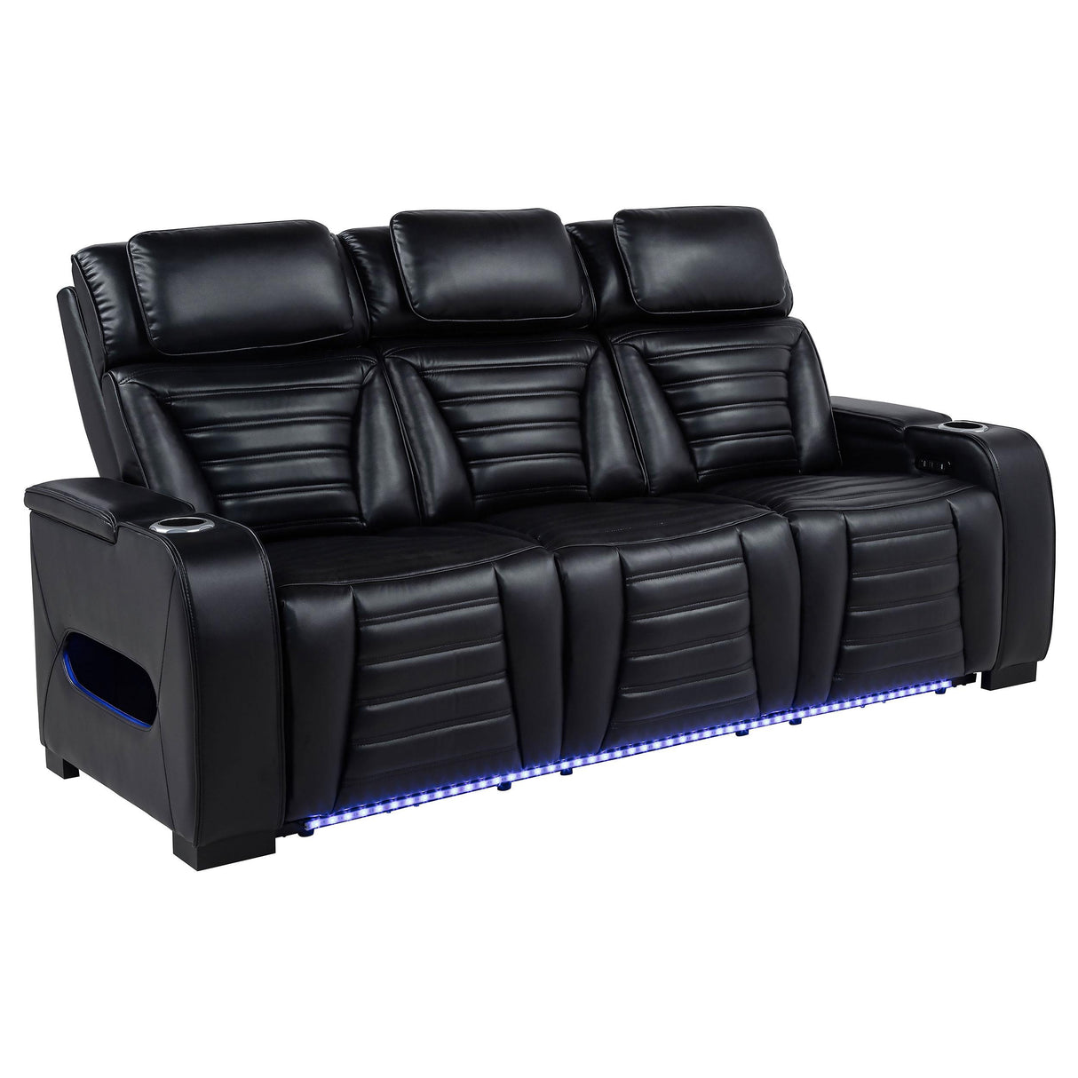  Coaster Furniture Zuma 603251PP Faux Leather Dual Power Reclining LED Sofa - Black IMAGE 1
