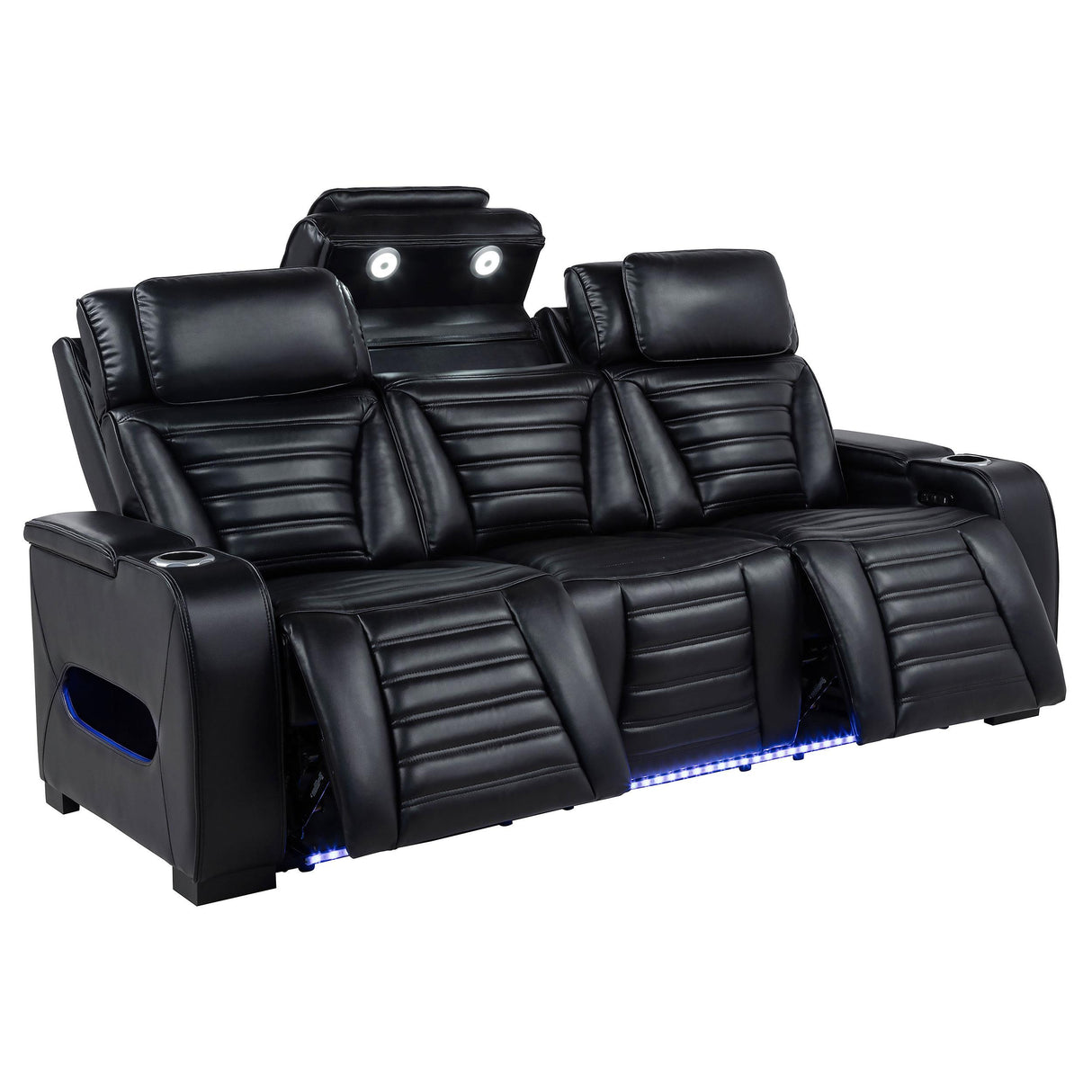  Coaster Furniture Zuma 603251PP Faux Leather Dual Power Reclining LED Sofa - Black IMAGE 3