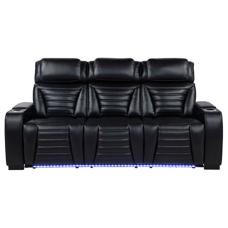  Coaster Furniture Zuma 603251PP Faux Leather Dual Power Reclining LED Sofa - Black IMAGE 5