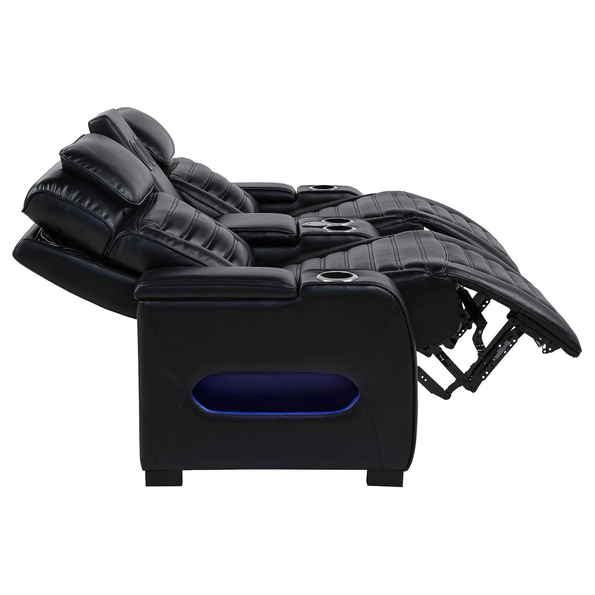  Coaster Furniture Zuma 603252PP Faux Leather Dual Power Reclining LED Loveseat - Black IMAGE 5