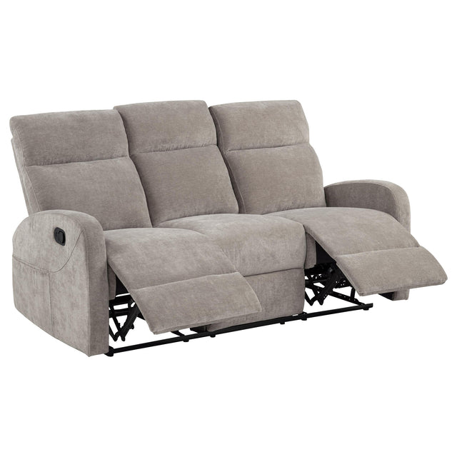  Coaster Furniture Hamilton 603371 Chenille Upholstered Manual Reclining Sofa - Sand IMAGE 1