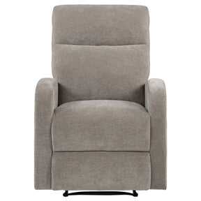  Coaster Furniture Hamilton 603373 Chenille Upholstered Manual Glider Recliner - Sand IMAGE 1