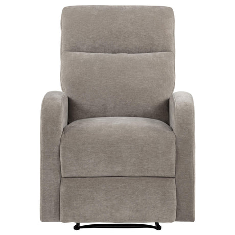  Coaster Furniture Hamilton 603373 Chenille Upholstered Manual Glider Recliner - Sand IMAGE 1
