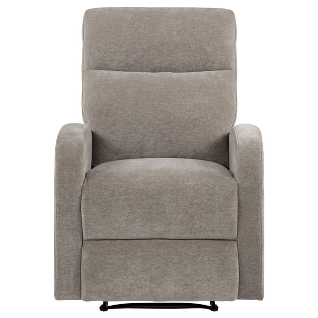  Coaster Furniture Hamilton 603373 Chenille Upholstered Manual Glider Recliner - Sand IMAGE 1