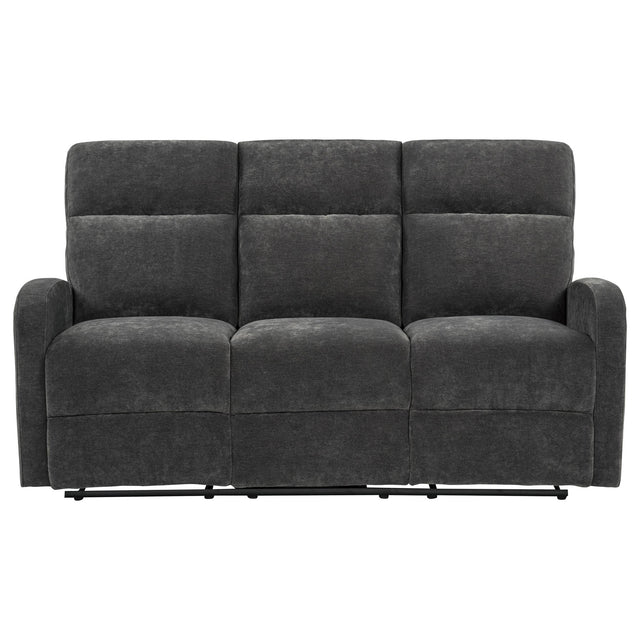  Coaster Furniture Hamilton 603374 Chenille Upholstered Manual Reclining Sofa - Charcoal Grey IMAGE 1