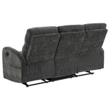  Coaster Furniture Hamilton 603374 Chenille Upholstered Manual Reclining Sofa - Charcoal Grey IMAGE 4
