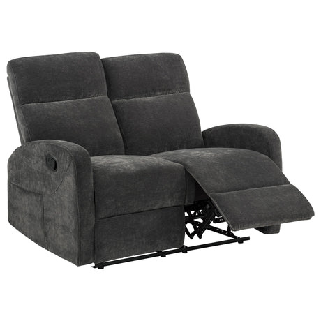 Coaster Furniture Hamilton 603375 Chenille Upholstered Manual Reclining Loveseat - Charcoal Grey IMAGE 1
