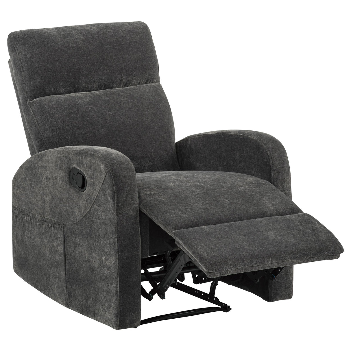  Coaster Furniture Hamilton 603376 Chenille Upholstered Manual Glider Recliner - Charcoal Grey IMAGE 1