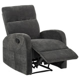  Coaster Furniture Hamilton 603376 Chenille Upholstered Manual Glider Recliner - Charcoal Grey IMAGE 1
