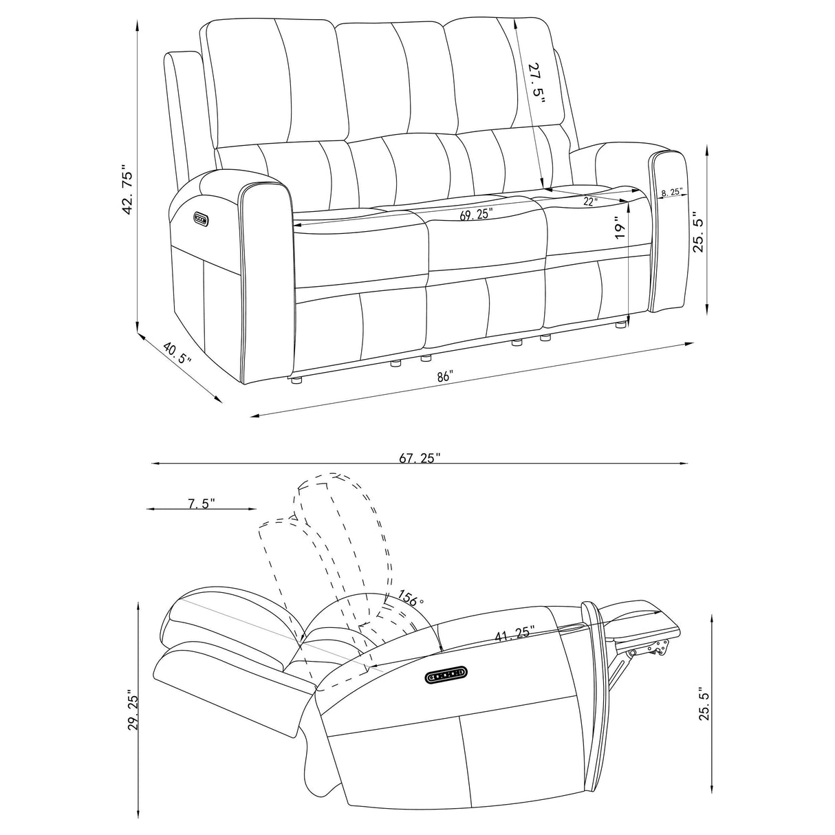  Coaster Furniture Brickston 603431PPP Triple Power Reclining Sofa - Charcoal IMAGE 15