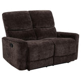  Coaster Furniture Navarro 609572 Chenille Upholstered Reclining Loveseat - Dark Brown IMAGE 1