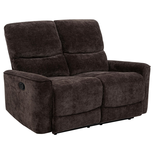  Coaster Furniture Navarro 609572 Chenille Upholstered Reclining Loveseat - Dark Brown IMAGE 1