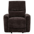  Coaster Furniture Navarro 609573 Chenille Upholstered Glider Recliner - Dark Brown IMAGE 1