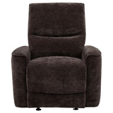  Coaster Furniture Navarro 609573 Chenille Upholstered Glider Recliner - Dark Brown IMAGE 1