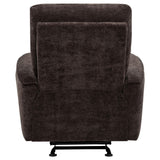  Coaster Furniture Navarro 609573 Chenille Upholstered Glider Recliner - Dark Brown IMAGE 3