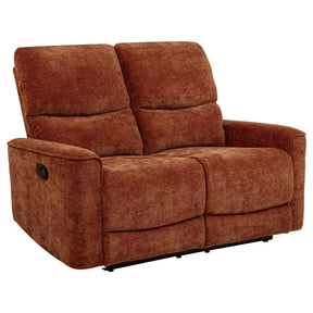  Coaster Furniture Navarro 609575 Chenille Upholstered Reclining Loveseat - Burnt Orange IMAGE 1