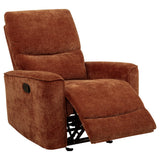  Coaster Furniture Navarro 609576 Chenille Upholstered Glider Recliner - Burnt Orange IMAGE 1