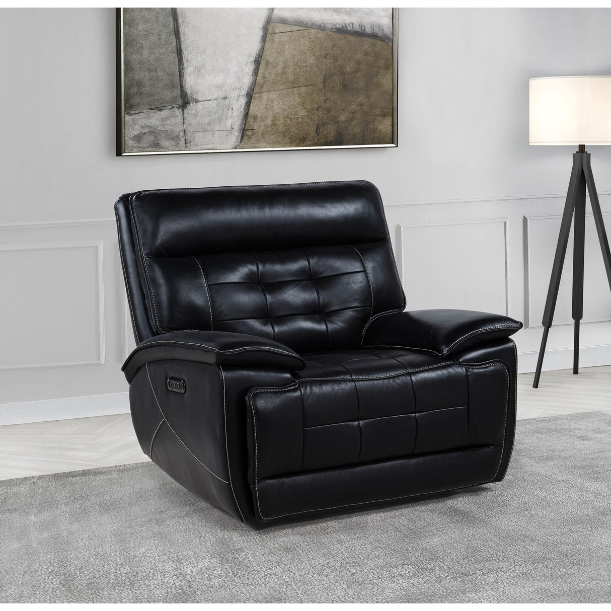  Coaster Furniture Hewitt 609613PP Leather Upholstered Dual Power Recliner Chair - Black IMAGE 5