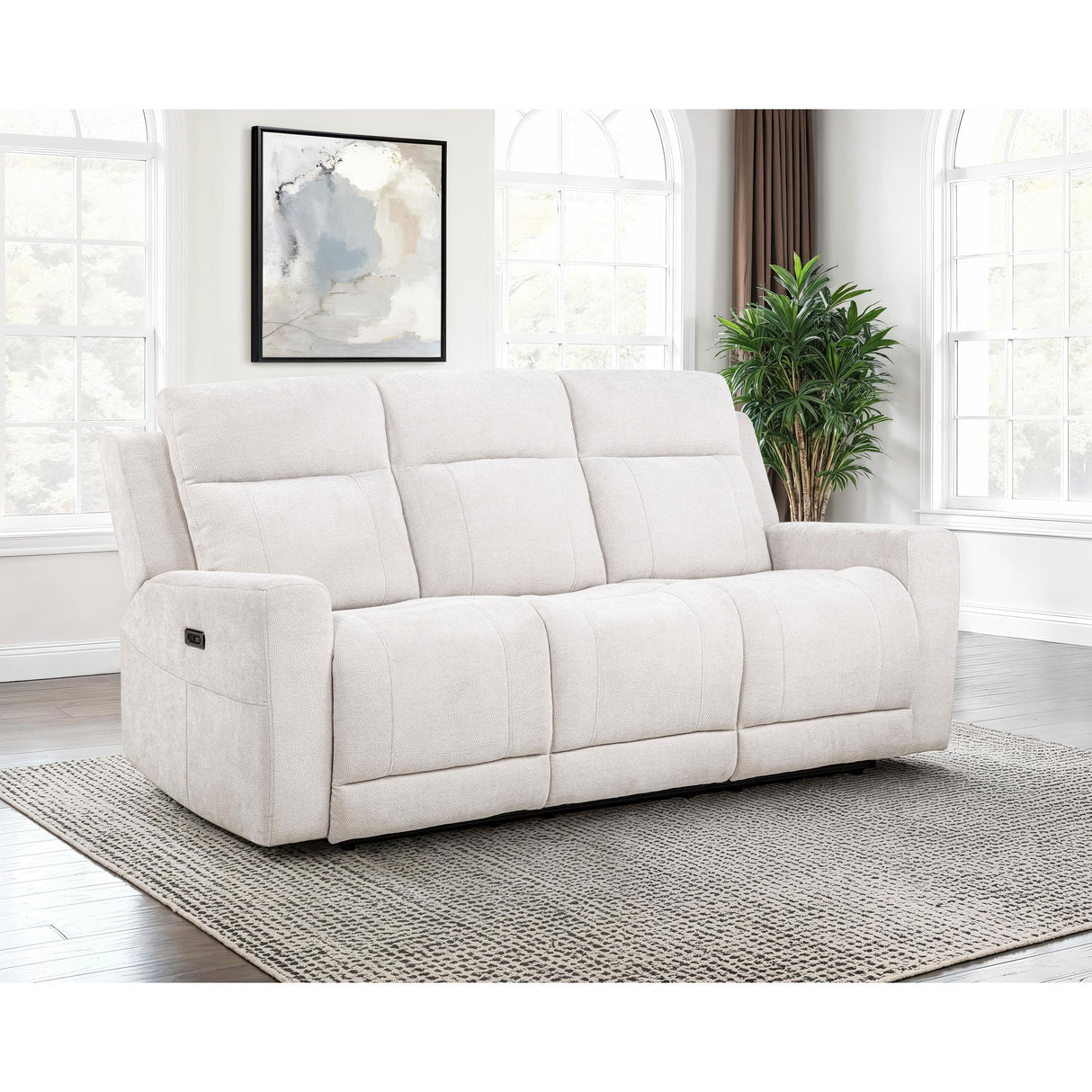  Coaster Furniture Kennett 610151P Chenille Upholstered Power Reclining Sofa - Ivory IMAGE 4