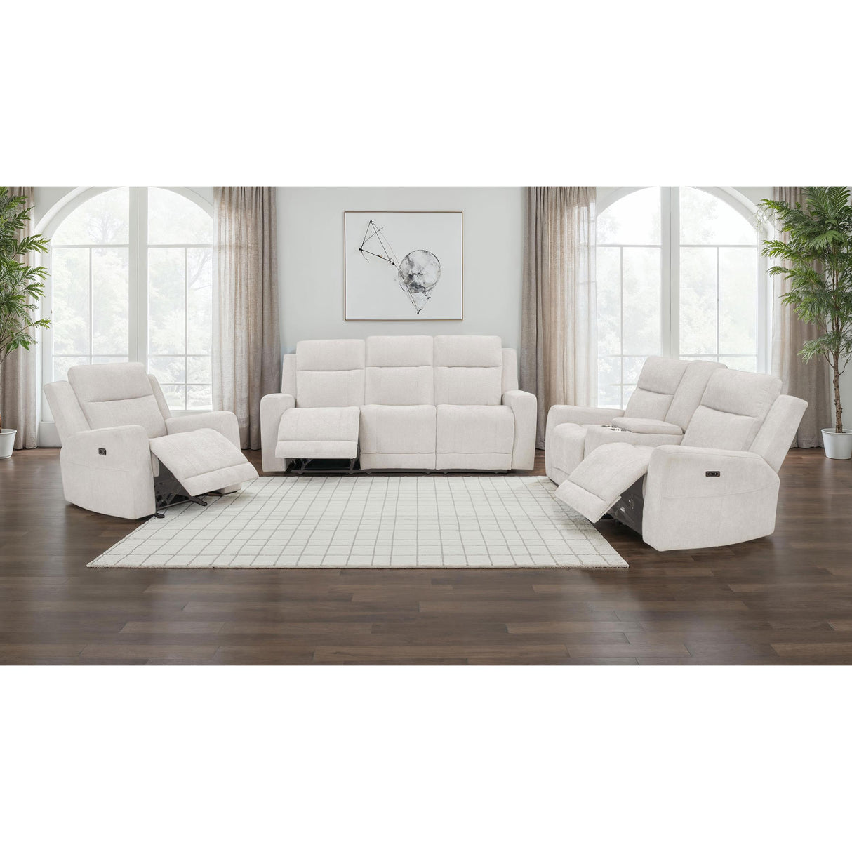  Coaster Furniture Kennett 610151P Chenille Upholstered Power Reclining Sofa - Ivory IMAGE 9