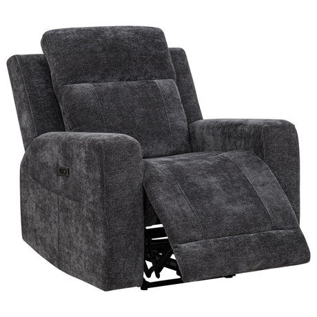  Coaster Furniture Kennett 610156P Chenille Upholstered Power Recliner Chair - Dark Grey IMAGE 2
