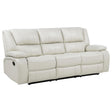  Coaster Furniture Camila 610247 Upholstered Motion Reclining Sofa - White IMAGE 1
