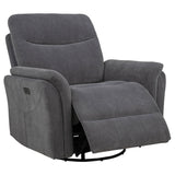  Coaster Furniture Adler 610443P Upholstered Power Swivel Glider Recliner - Charcoal Grey IMAGE 1