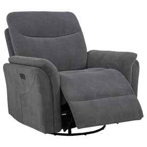  Coaster Furniture Adler 610443P Upholstered Power Swivel Glider Recliner - Charcoal Grey IMAGE 1
