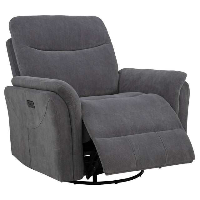  Coaster Furniture Adler 610443P Upholstered Power Swivel Glider Recliner - Charcoal Grey IMAGE 1