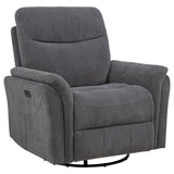  Coaster Furniture Adler 610443P Upholstered Power Swivel Glider Recliner - Charcoal Grey IMAGE 2