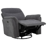  Coaster Furniture Adler 610443P Upholstered Power Swivel Glider Recliner - Charcoal Grey IMAGE 4