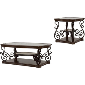  Coaster Furniture Laney 702448-S2 2-piece Glass Top Coffee and End Table Set - Dark Merlot IMAGE 1