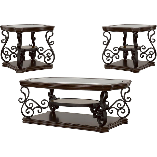  Coaster Furniture Laney 702448-S3 3-piece Glass Top Coffee and End Table Set - Dark Merlot IMAGE 1