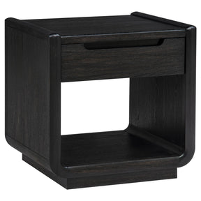  Coaster Furniture Leandro 704637 1-drawer Wood Occasional End Table - Burnished Black IMAGE 1
