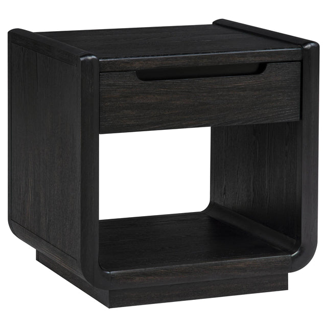  Coaster Furniture Leandro 704637 1-drawer Wood Occasional End Table - Burnished Black IMAGE 1