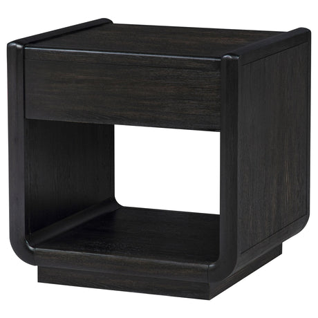  Coaster Furniture Leandro 704637 1-drawer Wood Occasional End Table - Burnished Black IMAGE 2