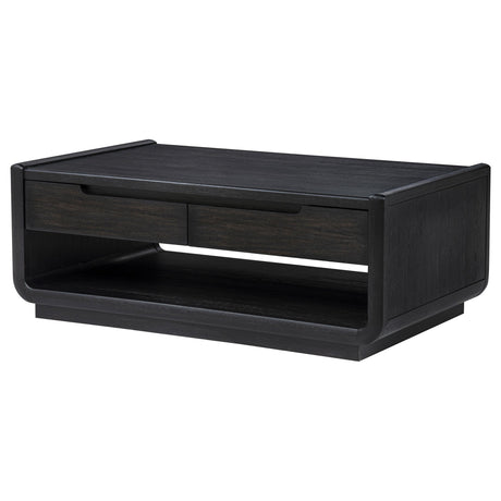  Coaster Furniture Leandro 704638 2-drawer Wood Coffee Table - Burnished Black IMAGE 2