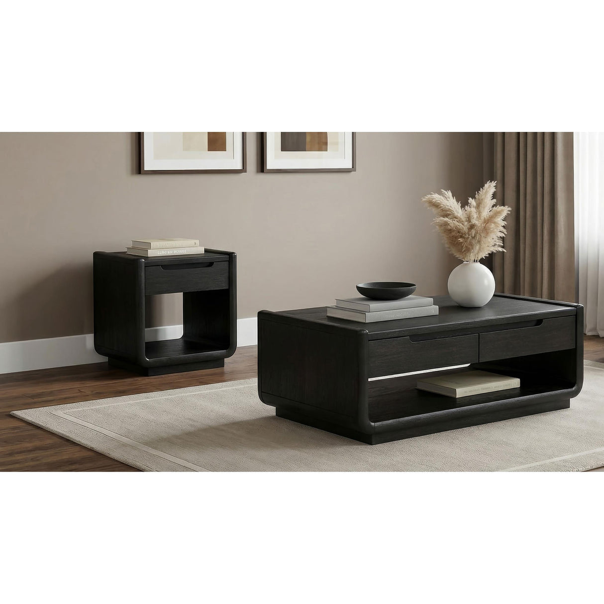 Coaster Furniture Leandro 704638-S2 2-piece Wood Coffee and End Table Set - Burnished Black IMAGE 2